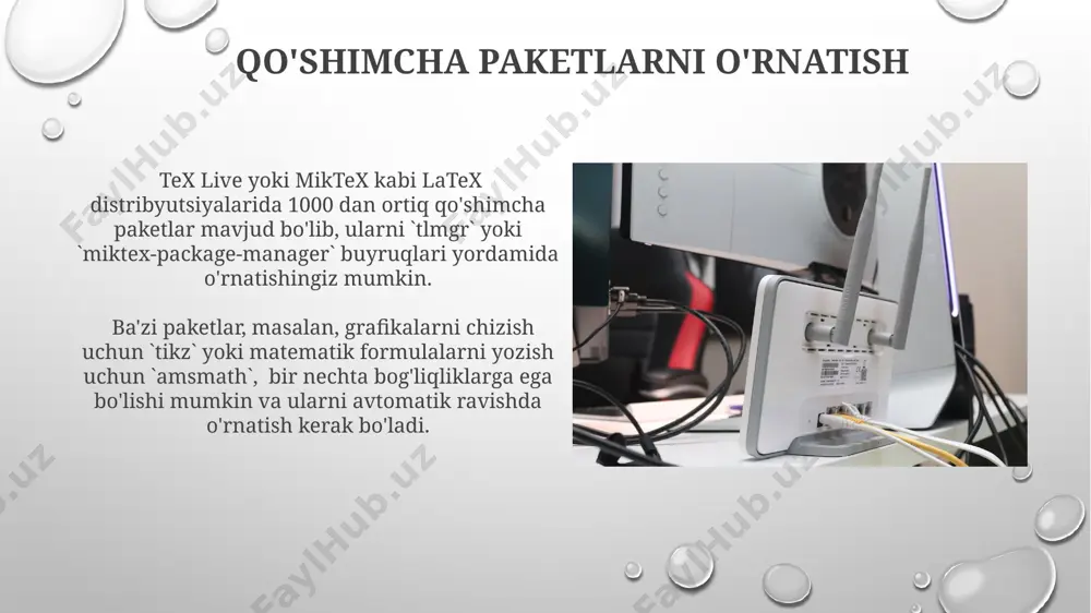 paketni o'z ichiga oladi va ularni `tlmgr` buyrug'i yordamida osongina boshqarish mumkin, yangilash va o'chirish jarayonlari sodda va samarali. e'tiboringiz uchun rahmat @taqdimot_robot image3.png image4.jpg image5.jpg image6.jpg image7.jpg image8.jpg image9.jpg image10.jpg image11.jpg image12.jpg image13.jpg image14.jpg image15.jpg image16.jpg image17.jpg image1.png