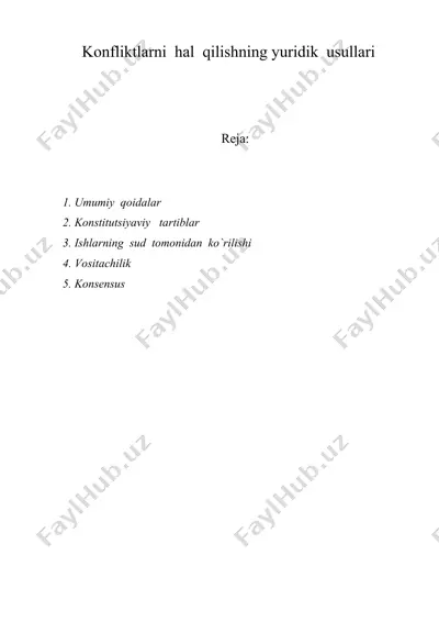 konfliktlarni hal qilishning yuridik usullari — DOC