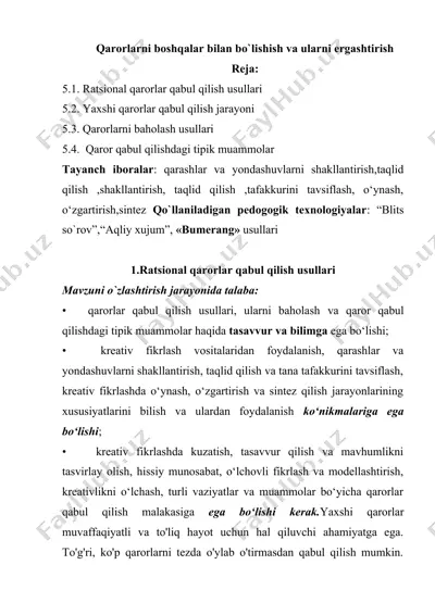 qaror qabul qilish va ratsional fikrlash bo‘yicha taqdimot — DOCX