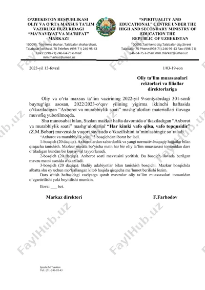 "axborot va murabbiylik soati" — DOCX