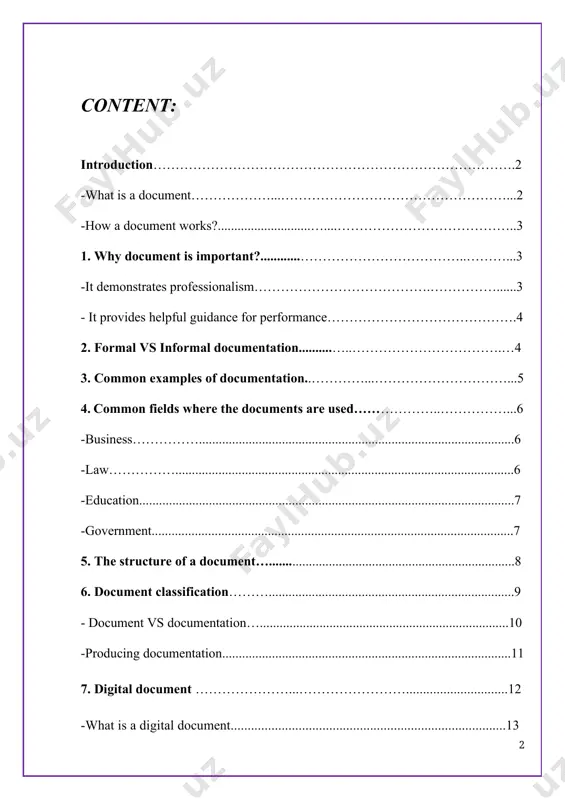 .................13 -5 examples of digital documents………………………………………………...12 -digital document faqs……………………………………………………….....14 8. software documentation……………………………………………………...16 - architecture design documentation……………………………………………...16 -views………………………………………………………………………..........18 9. reference ...........................................................................................................18 introduction what is a document? a document is a form of information that might be useful to a user or set of users. this information can be in digital and non digital forms. accordingly, a document can be either digital or non digital. different methods are used to store digital and non digital documents. a non digital or paper document can be physically stored in a file cabinet, whereas an electronic or digital document is stored in a computer as one or more files. digital documents can also be part of a database. electronic document management programs deal with the management, storage and security of electronic documents. a document is a written, drawn, presented, or memorialized representation of thought, often the manifestation of non-fictional, as well as fictional, content. the …