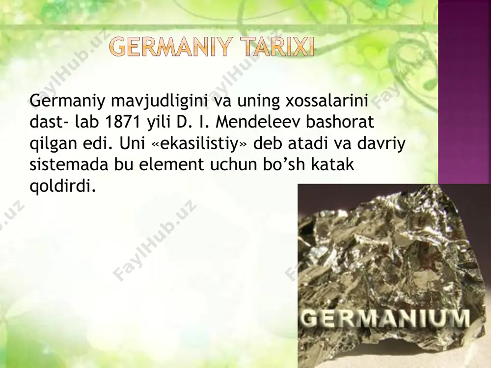 germaniy gruppachasining elementlarining olinishi va xossalari - Page 3