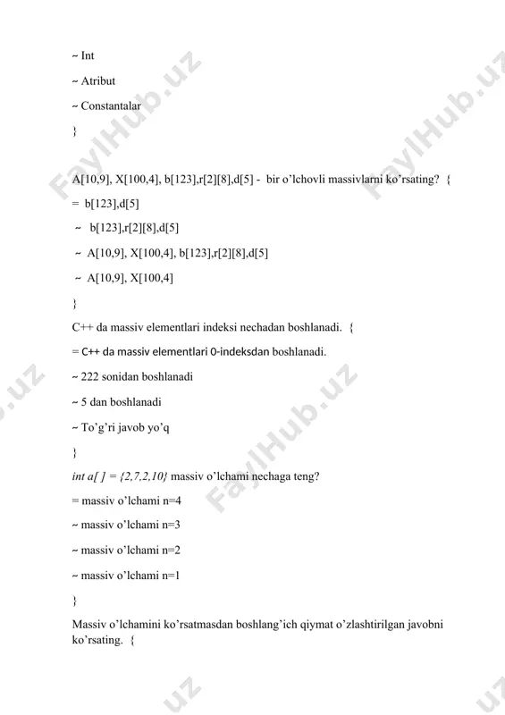 massivlar mavzusiga oid testlar - Page 4