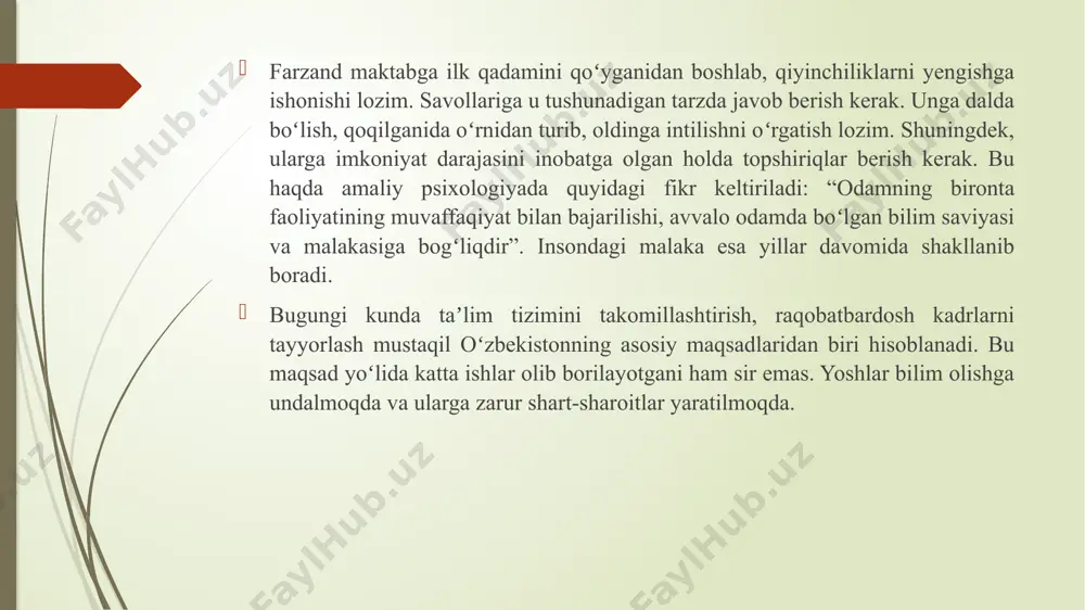 orot-kommunikatsiya texnologiyalaridan foydalanish. guruhda rivojlanayotgan muhit yaratildi: maktabgacha yoshdagi bolalarni sog'lom turmush tarzi qoidalari, gcd tezislari, darslarning fayl kabinetlari, kuzatishlar, ekskursiyalar, bo'sh vaqtlar, sog'lom turmush tarzi bo'yicha o'yinlar va o'yinlar bilan tanishtirish uchun istiqbolli-tematik reja ishlab chiqilgan. bolalarga yuragidagi tuygʻularni soʻz bilan ifodalashlari uchun koʻmaklashish darkor. tuygʻularini ifodalay olmagan bola oʻzini chorasiz his qiladi. bolaning aytgan gaplari, soʻzlayotgan voqealari ota-ona uchun shunchaki oddiy gapdek tuyulsa-da, bola uchun eʼtiborli va muhim boʻlib koʻrinadi. farzandni vaqtida va eʼtibor bilan tinglamaslik, vaqt oʻtishi bilan bola va ota-ona orasida jarlikni paydo qiladi. hatto, begonalardek uzoqlashuvga sabab boʻlib, bunday vaziyatda bolalarda jinoyat koʻchasiga kirish yoki oʻz joniga qasd qilish kabi holatlar kuzatilishini taʼkidlash muhimdir. olimlar oʻz joniga qasd qilishni koʻpincha psixologik inqiroz bilan bogʻlaydilar. bu avvalo shaxsning ichki shaxsiy aloqalarini uzilishi, oʻzi taalluqli boʻlgan ijtimoiy guruhdan begonalashuvi oqibatida paydo boʻladi. har bir inson necha yoshda boʻlishidan qatʼi nazar “meni sevadilar” degan tuygʻu bilan yashashni istaydi. …