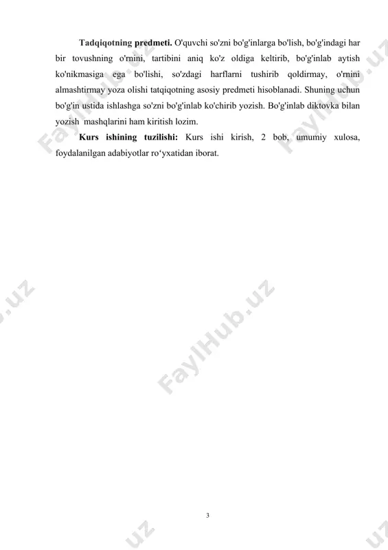 i bilan tugagan bo’g’in ochiq bo’g’in deyiladi: ona, ota, opa. undosh bilan tugagan bo’g’in yopiq bo’g’in deyiladi: mak-tab, rah-bar, shah-mat. bir bo’gin bittadan to’rttagacha, o’zlashma so’zda beshtagacha tovushdan iborat bo’ladi: ona, bosh, tekst. o’zbek tilida bo’g’inning quyidagi tipi mavjud: 1.bir unlidan iborat: u (olmosh), e, o (undov so’z) 2.bir unli va bir undosh: un, uch urg’u. so’z bo’g’inlardan yoki gapda ishtirok etayotgan so’zlardan birining boshqasiga nisbatan kuchliroq aytilishiga, shuningdek, ayri so’zning ma’no va talaffuzini belgilab beruvchi fanetik hodisaga urgu deyiladi. urg’u zarb bilan aytiladi. urg’u, avvalo xosligiga ko’ra 2 xil a) so’z urg’usi b) ma’no urg’usi so’z bo’g’inidan biriga tushib, uning ma’no va talaffuzini belgilab beradigan urg’u so’z urg’usidir. zatovat, olma-ot, olma-fe’l. unli tovush urg’u oladi. o’zbek adabiy tilida urg’u ko’pincha oxirgi bo’g’inga tushadi. o’zakka qo’shimcha qo’shilganda ham urg’u oxirgi bo’g’inga ko’chaveradi. masalan: harakati va nafas kuchiga bog’liq. xizmatchi. so’z urg’usi so’zning qayeriga tushushiga ko’ra ikki xil bo’ladi: a) erkin …