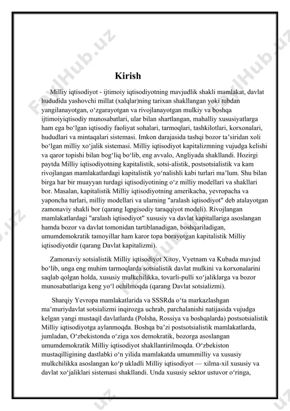 ga muvofiq nisbati taʼminlanishining , ishlab chiqariladigan mahsulotlarning va koʻrsatiladigan xizmatlarning mumkin qadar ijtimoiy zarur yuqori hajmlarda boʻlishining muhim sharti fantexnika taraqqiyotini tezlashtirish, zamonaviy va samarali texnologiyalarni qoʻllash, kadrlar tayyorlash sifatini oshirish, ishlashni xoxlovchi barcha mehnatga qobil kishilarning ish bilan taʼminlanishiga erishishdir. birinchi navbatda, moddiy ishlab chiqarish sohasini intensiv rivojlantirish, mahsulot hajmini, ayniqsa, sof mahsulot hajmini sarf-harajatlarning va aholining oʻsishiga nisbatan tezroq oʻstirish milliy iqtisodiyot va iqtisodiy taraqqiyot muammolarini hal etishning , uni uzluksiz yuksaltirishning bosh yoʻlidir. bundan tashqari milliy iqtisodiyotning sanoat, qishloq xoʻjaligi, qurilish, transport, aloqa va boshqa tarmoqlari ichida hamda shu tarmoqlar oʻrtasida barqaror, oʻsuvchan tarkibiy oʻzgarishlar va maqsadga muvofiq nisbatlar, mutanosibliklar boʻlishi muhimdir. fuqaroviy va harbiy ishlab chiqarishlar nisbati ham toʻgʻri, meʼyorida boʻlishi kerak. ishlab chikarilayotgan tovarlarning va koʻrsatilayotgan xizmatlarning asosiy qismi, birinchi navbatda, ichki bozor talab-ehtiyojlarini qondirishga yoʻnaltirilishi, eng avvalo ichki bozorni sifatli va arzon milliy tovarlar bilan toʻyin-tirish (toʻldirish) maqsadga muvofiqsir. shu bilan birga tashqi …