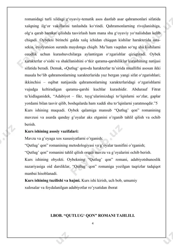 talardan unumli foydalangan. bundan tashqari, yozuvchi xalq maqol va hikmatli so‘zlar darajasida turuvchi «yer sotgan – er bo‘lmaydi, er – yer sotmaydi», «jabrning to‘qmog‘iga toqat yo‘q», «xalq o‘z ishini o‘zi biladi», «o‘tinsiz qozon qaynamaydi» singari sermazmun, chiroyli jumlalar va obrazli iboralar yaratgan. «qutlug‘ qon» romani syujet va kompozitsiya jihatdan ham tahsinga loyiqdir. unda asar g‘oyasini va obrazlar xarakterini ochishga xizmat qilmaydigan tasvirlar, oshiqcha voq[footnoteref:1]ea va epizodlar yo‘q. yozuvchi voqealar tasvirini ortiqcha cho‘zmaydi. voqeadan voqea chiqarish va ularni tabiiy tarzda bir-biri bilan bog‘lash orqali asosiy syujet chizig‘ini vujudga keltiradi. shu bilan birga, syujetni xarakter yaratish ishiga mohirona xizmat qildiradi. [1: www.ziyouz.com кутубхонаси ] kezi kelganda shuni ham aytish kerakki, roman ayrim qusurlardan ham holi emas. asarda o‘sha davr taqazosiga ko‘ra sosialistik realizm talabiga binoan rus inqilobchi petrov obrazi sun’iy ravishda kiritilgan, uning yo‘lchiga ko‘rsatgan ta’siri ideallashtirilgan. jadid abdushukur esa bir tomonlama tasvirlanib, o‘quvchida yoqimsiz taasurot qoldirishga urunilgan. roman asosida yotgan ziddiyat …