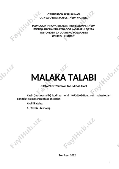 40720103-non, non mahsulotlari qandolat va makaron ishlab chiqarish — DOC