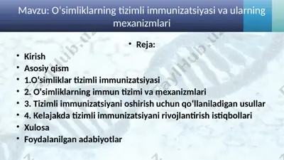 o‘simliklarning tizimli immunizatsiyasi va ularning mexanizmlari — PPTX