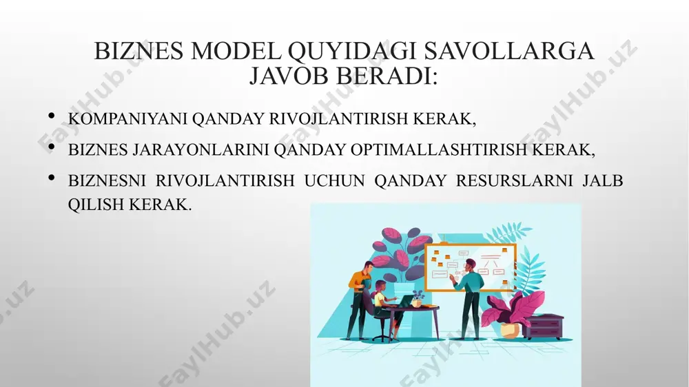si mavjud emas. amazon kabi keng ko’lamli raqobatchilar maxsulotlarini ishlab chiqaruvchilardan sotib oladi va o’zlarining infrastrukturasi orqali iste’molchilarga sotadi. lekin alibaba group ning asosiy maqsadi sotuvchilarni haridorlar bn yuzlashtirishdir. aniqroq qilib aytganda, u asosan xitoylik ishlab chiqaruvchilar bilan ularning maxsulotlariga bo’lgan talabi bor kishilarni bog’lab beradi va shu faoliyatidan kichik ulush oladi. alibaba group ning asosiy ko’rinishi dastur sifatida mavjud, maxsulot sifatida emas. . eng mashhur biznes modellariga misollar airbnb bu onlayn savdo bozori bo’lib bir joydan boshqa bir joyga boruvchi insonlarga kichik haq evaziga mehmonxona, kvartira va uy topishga ko’maklashadi. biznes modeli: bu tashkilot dunyodagi eng katta turar joy taminlovchisi bo’lib o’zining xususiy birorta xonasiga yoki binosiga ega emas. airbnb mezbondan joyni ijaraga olib boshqa birovga bermaydi u shunchaki talab va taklifni yuzlashtiradi. ushbu model iqtisodiy faoliyatning siljishiga va iste’molchi va hairdo o’rtasidagi ishonchga asoslanadi. hilti.hilti asosan professional darajadagi so’nggi iste’molchilarga qaratilgan, qurilish, ta’mirlash va konchilik sanoati uchun maxsulotlarni …