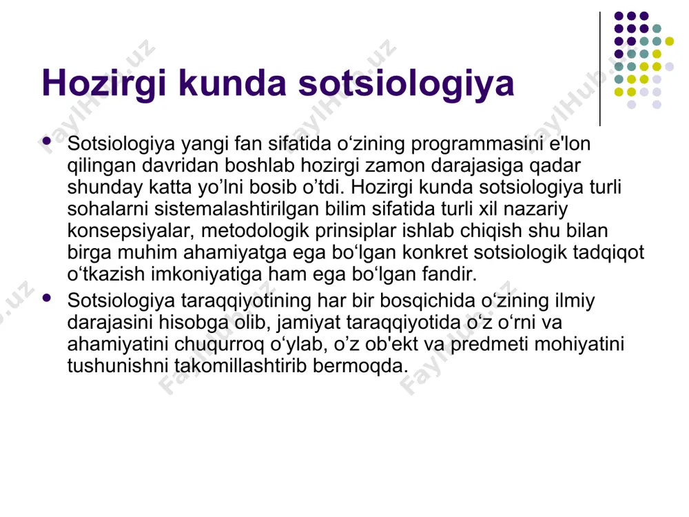 ollektiv tasavvurlarning rivojlanishi va funksiyalari asosida paydo bo‘ladigan qonunlardan iborat. garchi dyurkgeym sotsiologiya fanini rivojlantirishiga sezilarli ta'sir ko’rsatsada mohiyat e'tibori bilan pozitivizm chegaralaridan to’liq pozitsiyasidan chiqib ketolmadi. chunki u kollektiv tasavvurini ob'ektiv narsa deb tabiiy fanlarga o’xshatadi.