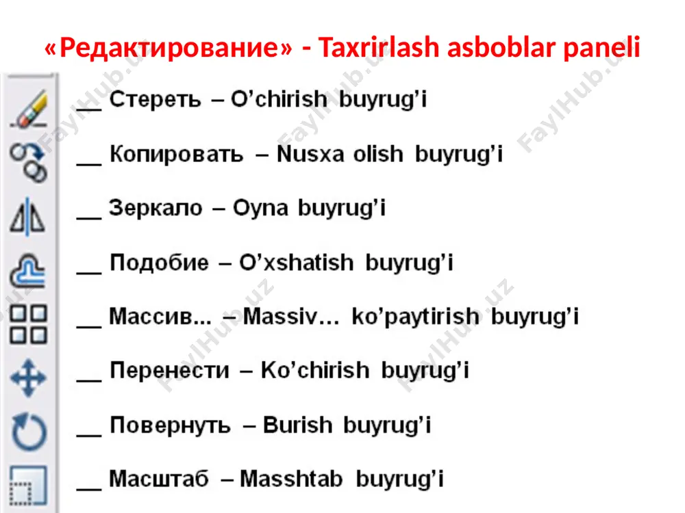 auto cad dasturida modify panelidagi buyruqlarning vazifalari va ulardan foydalanish - Page 3