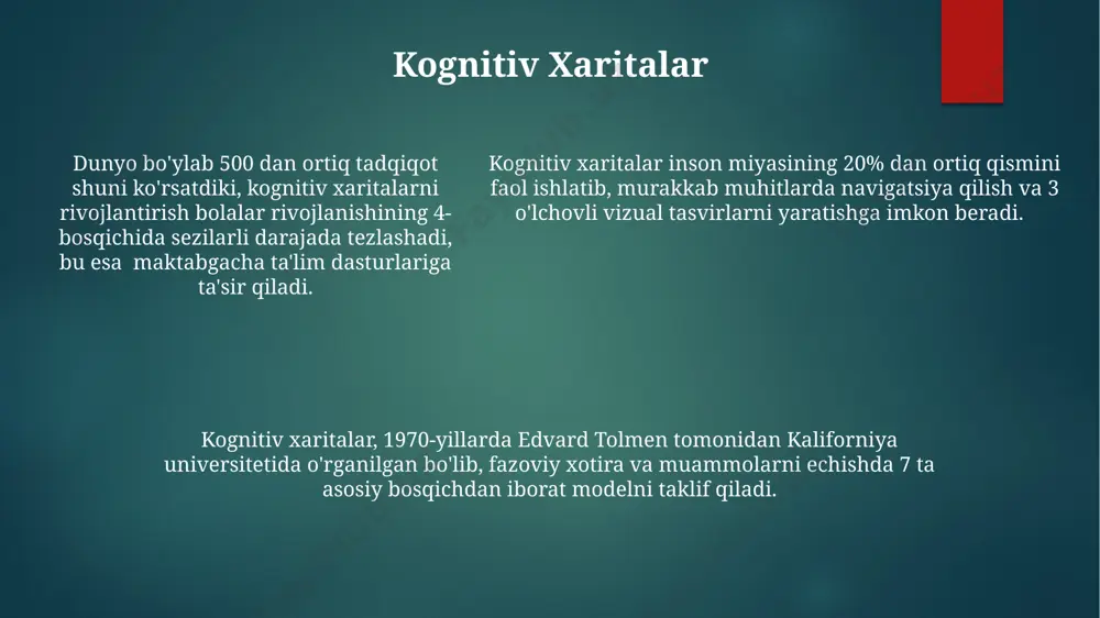 llaniladigan, salbiy fikrlash uslublarini aniqlash va ularni muvozanatliroq fikrlash bilan almashtirishga qaratilgan terapiya usuli hisoblanadi. kognitiv qayta tuzish jarayoni, odatda, 5-10 ta seansni o'z ichiga oladi va mijozlarga o'zlarining avtomatik fikrlarini aniqlash, ularni baholash va keyin ularni yanada moslashuvchan fikrlar bilan almashtirishga yordam beradi. shaxsiyatning kognitiv aspektlari rodjerning "o'z-o'zini anglash nazariyasi" (1951, amerika qo'shma shtatlari) shaxsning o'ziga nisbatan qarashlari va 3 ta asosiy ehtiyojlar (qabul qilinish, hurmat va o'z-o'zini hurmat qilish) shaxsiyatning rivojlanishiga qanday ta'sir ko'rsatishini tushuntiradi. kognitiv psixologiyaning asoschilaridan biri bo'lgan albert ellisning ratsional-emotsional xulq-atvor terapiyasi (rext) 1950-yillarda aqshda paydo bo'lib, shaxsiyatning kognitiv komponentlarini 12 ta asosiy e'tiqod tizimi orqali tushuntiradi. shaxsiyatning kognitiv aspektlarini o'rganishda, 7 ± 2 qoida bo'yicha qisqa muddatli xotiraning cheklanganligi va shuning uchun ma'lumotni qayta ishlash uslubining shaxsning xatti-harakatlariga ta'sirini hisobga olish muhim ahamiyatga ega. o'z-o'zini hurmat rotterning "locus of control" nazariyasi o'z-o'zini hurmatni shaxsning muvaffaqiyatsizliklarga bo'lgan munosabatiga va ichki yoki tashqi nazorat manbalariga bo'lgan …