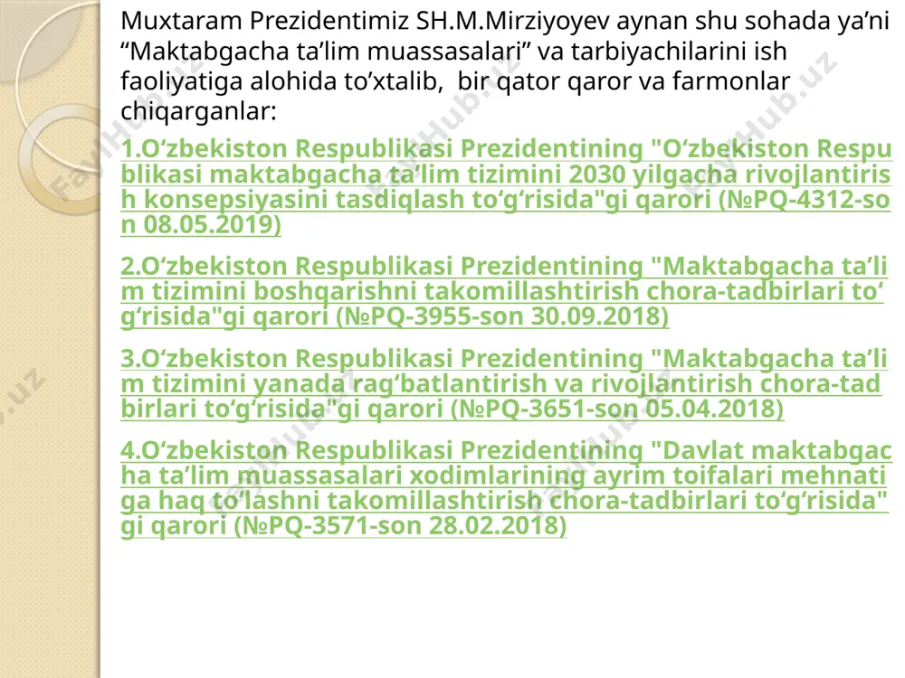 shuki, u o‘z predmetini, uning metodikkasini chuqur o‘zlashtirgan bo‘lishi zarur. predmetni va uning nazariyasi chuqur bilishi bolalarni bilishga bo‘lgan qiziqishlarini oshiradi.bu pedagog – tarbiyachining obro‘sini ko‘taradi. tarbiyachi kasbiga xos bo‘lgan muhim fazilatlaridan talablaridan biri bolalarni sevish ularning hayoti bilan qiziqish har bir shaxsni hurmat qilishdan iborat. bolani sevgan butun kuch va bilimini bolalarni kelajagi buyuk vatanga sodiq fuqaro qilib tarbiyalashga safarbar kilaoladigan odamgina hakiqiy tarbiyachi pedagog bo‘la oladi. bolaga befarq uning kelajagi va qiziqmaydigan tarbiyachilik kasbiga loqayd odam haqiqiy pedagog – tarbichi bo‘la olmaydi. bolalarni sevish – pedagogning murakkab mehnatini jozibali va yengil qiladi. o‘qituvchi tarbiyachining bolalarga munosabati pedagogikada tarbiyalanuvchi shaxsga xurmat, unga talabchanlik bilan bir qatorda turadi. bu munosabat bolada pedagoga nisbatan ishonchni uyg‘otadi, o‘qituvchiga bolalarga chinakam ma’naviy murabbiysi bo‘lishga imkon beradi. pedagog faoliyatining muvaffaqiyati pedagogik qobiliyatlarining mavjudligiga ham bog‘liqdir. pedagogik qobiliyatlar - pedagogik mahoratiga erishishning zaminidir. pedagogik qobiliyatlar tarkibiga: pedagogik kuzatuvchanlik, pedagogik tasavvur, diqqatni taqsimlash, tashkilotchilik qobiliyati va …
