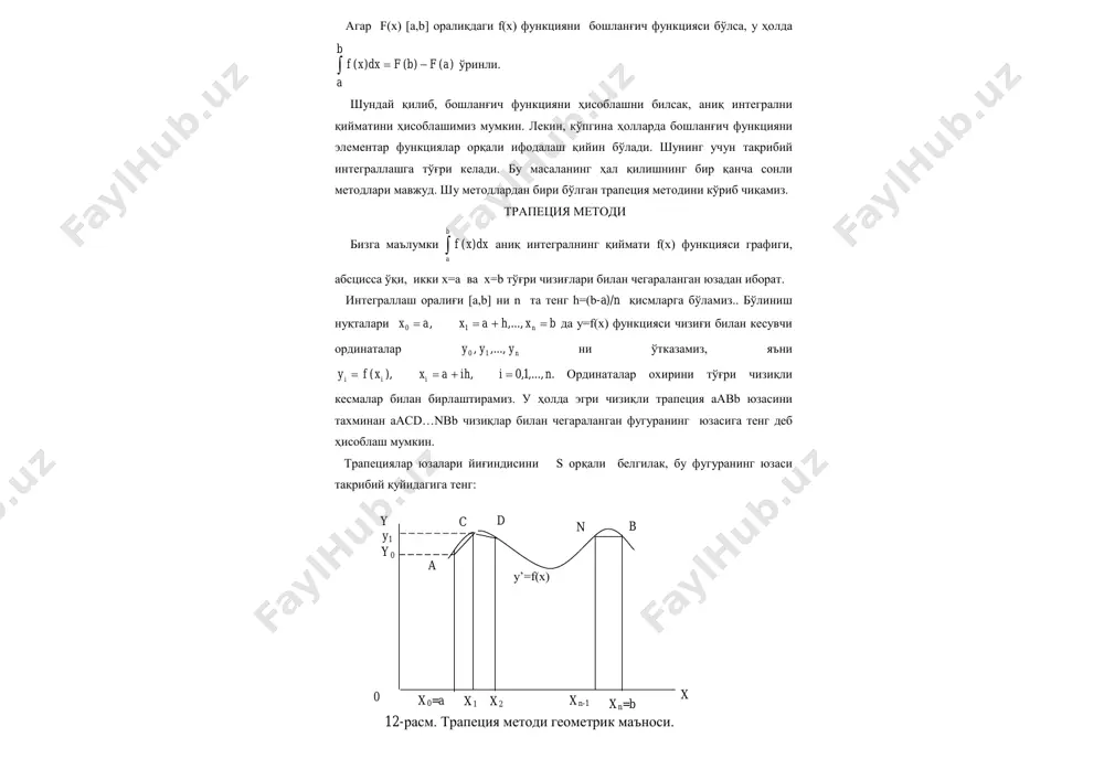  1 0 5,002/1 1 02 2x xdx дастури: 10 input a,b,n 20 def fny(x)=x 30 gosub 100 40 print “s=” s; 50 stop 60 end 100 rem трапеция методи 110 h=(b-a)/n 120 y0 =fny(a) : y1=fny (b) : s=0 130 for i=1 to n-1 140 x=a+i*h 150 s=s+2*fny(x) 160 next i 170 s=(b-a)/(2*n)*(y0+s+y1) 180 return run бу ерда a=0, b=1, n=20 деб, қийматларини input оператори орқали киритамиз. жавоби: s= .5 stop at line 50 ready электр юритмани автоматик бошқариш тизимларини сонли методлар ёрдамида моделлаштириш электр юритмани моделлаштиришда унинг ҳаракат тенгламасидан фойдаланилади. унинг харакатини эса алгебраик ва оддий дифференциал тенгламалар тизими ифодалайди. адабиётларда кўриладиган кўпгина мисоллар асосан чизиқсиз масалаларни ечишга бағишланади. эҳмда электр юритмани автоматик бошқариш тизимларини (абт) ҳисоблаш ва лойиҳалашда, тадқиқотлар ўтказишда масалани қўйилиши хусусиятларига қараб рационал метод аниқланади ва танлаб олинади. сонли методларни эҳмда анализ ёки синтез масалаларини ечишда қўлланилишида асосий хусусиятлар бўлиб бу методнинг аниқлиги, сонли турғунлиги, …