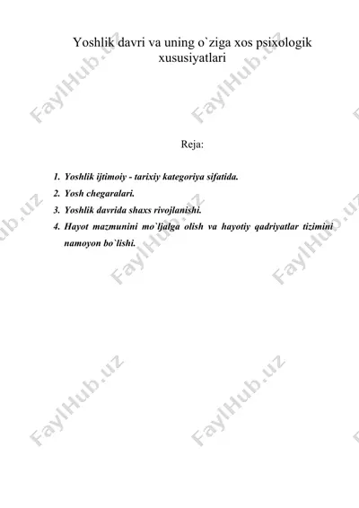 yoshlik davri va uning o`ziga xos psixologik xususiyatlari — DOC