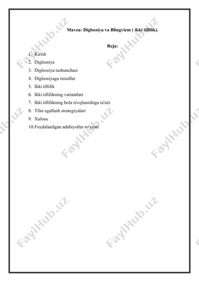 diglossiya va blingvizm ( ikki tillilik) — DOCX