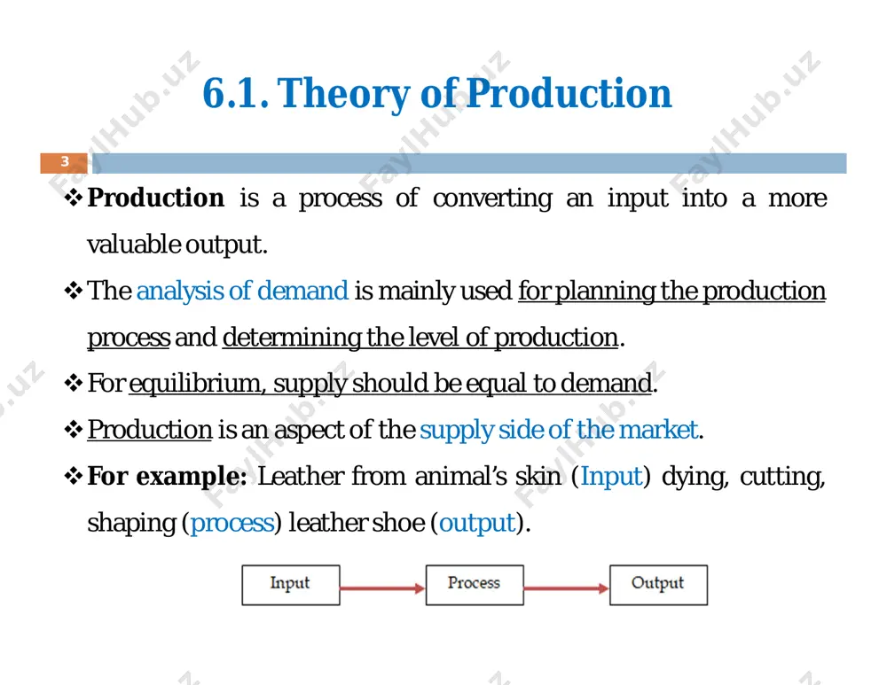 put. as a manager, he has to know the price of the input factors and the budget allocation of the organization. cont….. 13 to achieve the maximum output (objective of the firm) the firm has to utilize the input factors efficiently. in the long run, without increasing the fixed factors it is not possible to achieve the goal. therefore, it is necessary to understand the relationship between the input and output in any production process in the short and long run. cont….. 14 there is some measure of productivity. these are total product (tp), marginal product (mp) and average product (ap). the total product (tp) is the total amount of output resulting from the use of different quantities of inputs. if we assume labor (l) to be the variable input assuming (capital, etc., held constant) then marginal product of labor (mpl) is defined as the change in total product (tp) …