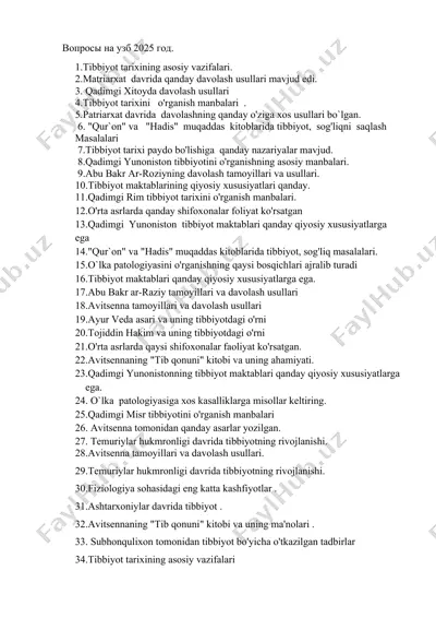 tibbiyot tarixi — DOCX