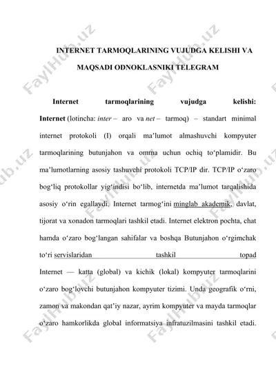 internet tarmoqlari va ularning rivojlanishi — DOCX