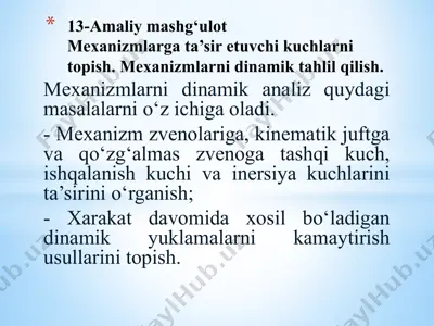 mexanizmlarni dinamik analiz (13-amaliy mashg‘ulot) — PPTX