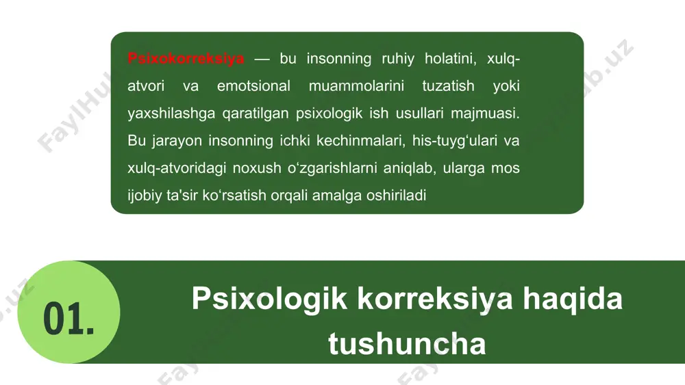 kelib chiqib shaxsiga doir resurslarini faollashtiruvchi va me’yorga mos keluvchi holatga olib kelishdir. yosh inqirozi - keskin psixologik o‘zgarishlar bilan xarakterlanadigan ontogenezning alohida, nisbatan uzoq davom etmaydigan davrlaridir. asabiy va jarohatli xarakterga ega tangliklardan farqli ravishda shaxs rivojlanishining izchillik qonuniyatlariga bo‘ysunadi frustratsiya - ma’lum maqsad yo‘lidagi mavjud mavhum to‘siqlami paydo bo‘lishiga nisbatan hosil bo‘ladigan muvaffaqiyatsizlikni boshdan kechiruvchi ruhiy holat stress - turli xil ekstremal ta'sirlar - stressorlarga javoban yuzaga keluvchi, keng doiradagi holatlarni belgilovchi holat miyaning funksional tuzilishi,, miya faoliyati lokalizatsiyasining asosiy qonunqoidalari haqidagi ma’lumot korreksion ish jarayonida kerakli vosita va ta’sir usullami tanlashga yordam beradi 1. neyropsixologik daraja 2.umumpsixologik daraja 3.yosh psixologik daraja inson ichki olami xususiyatlarining asosiy qonuniyatlari va mexanizmlari haqidagi ma’lumotlardan foydalanadi. amaliy psixolog tomonidan umumpsixologik ma’lumotlami kontkretlashtirish va individuallashtirishga xizmat qiladi. psixik taraqqiyot darajasini tahlil qilish psixokorreksion faoliyatni olib borishdagi asosiy vazifa amaliy psixologning tizimli ish bosqichlarini amalga oshririshga yordam beruvchi psixik taraqqiyot me’yorlarini o‘rganishdan iborat. …
