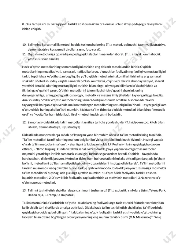‘quv rejasi, о‘quv dasturi va darsliklar kabi meyoriy hujjatlarda о‘z ifodasini topishi. о‘rta maxsus, kasb-hunar va oliy ta’limi mazmuni davlat ta’lim standarti, о‘quv rejalari mazmunida namoyon bо‘ladi. о‘quv rejalari quyidagilardan iborat: tayanch, namunaviy va maktab о‘quv rejasi. umumiy о‘rta hamda о‘rta maxsus, kasb-hunar ta’limi muassasalari (akademik litsey va kasb-hunar kollejlari) uchun tayanch о‘quv rejasi davlat ta’lim standartining tashkiliy qismi hisoblangan asosiy meyoriy hujjat bо‘lib, u namunaviy va amaliy о‘quv rejalarini ishlab chiqish uchun asos bо‘lib xizmat qiladi. tayanch о‘quv rejasi davlat ta’lim standarti tarkibiy qismi sifatida о‘zbekiston respublikasi vazirlar mahkamasi tomonidan tasdiqlanadi. о‘quv rejasi–meyoriy hujjat hisoblanib (ta’lim muassasasi sertifikati) quyidagilarni belgilaydi: о‘quv yili, chorak (semestr)lar va ta’tillarning davomiyligi; ushbu ta’lim muassasasida о‘rganiladigan о‘quv fanlari tartibi; о‘qish yillari bо‘yicha fanlarni taqsimlash; har bir fan bо‘yicha yaxlit ta’lim davri va har bir sinf (kurs)da fanlarni о‘rganishga ajratilgan soatlar hajmi; har bir fanni о‘rganishga ajratilgan haftalik soatlar hajmi; praktikumlar, ishlab chiqarish va pedagogik …