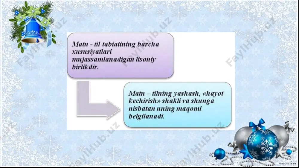 amaliy ko'rsatmalar tarqatadilar, intervyularni nashr etadilar, latifalarni yozadilar, she'rlar, hikoyalar, romanlar va hatto romanlarni yozadilar. bu tarmoqdagi insoniyatning faoliyatining to'liq ro'yxati emas, ammo umumiy tarkibiy qism mavjud - har doim ham oz yoki ozroq diqqat bilan tasdiqlangan tuzilmalar mavjud. topshiriq: klaster usulidan foydalanib badiiy matnni guruhlarga ajrating. badiiy matn turlari foydalanilgan adabiyotlar n. jiyanova, o. mo‘ydinova . nutq madaniyati , ilm ziyo zakovat, 2019 xolmonova z. adabiy tildan ma’ruzalar umumlashmasi , o‘zbekiston, 2013. qo‘ng‘urov r., begmatov e., tojiyev y. nutq madaniyati va uslubiyat asoslari. fan. 1992. husanov n., rasulov, mo‘ydinov q.. nutq madaniyati va notiqlik san`ati, iqtisod- moliya. 2006. м. ахмедова , нутқ маданияти ва профессионал нотиқлик, тату, 2017 stephen bailey. akademic writing. handbook for international student`s. london.2015. image2.png image3.png image1.png /docprops/thumbnail.jpeg