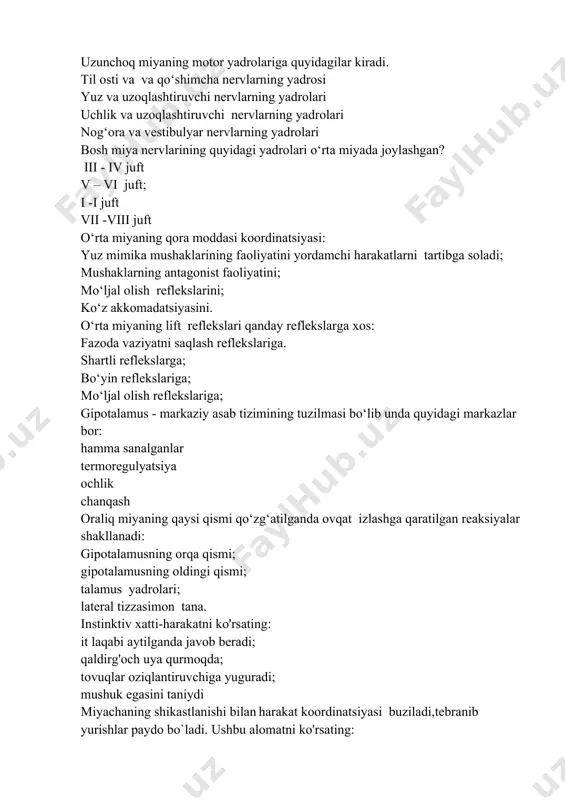lalar bosh miyaning qaysi tuzilmasiga yo‘naladi.? talamusga gipotalamusga uzunchoq miya retikulyar formatsiyasiga qizil yadroga