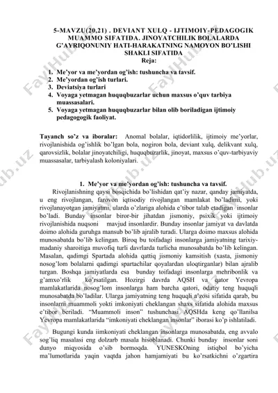 deviant xulq - ijtimoiy-pedagogik muammo sifatida — DOC