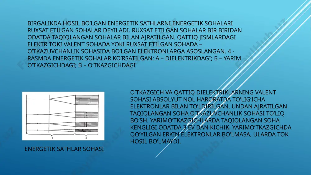 inligi aniq bo'ldi. butun mendeleyev stolining faqat 25 elementi nometall emas, ularning 12 tasi yarimo'tkazgich xususiyatiga ega bo'ladi. ammo, albatta, jadvaldagi moddalar bilan bir qatorda, bir supero'tkazuvchilar, yarim supero'tkazuvchilar yoki dielektrik xususiyatiga ega bo'lgan ko'plab qotishmalar, birikmalar yoki kimyoviy birikmalar mavjud. bundan kelib chiqadigan bo'lsak, turli moddalarning qadriyatlarini aniq qarshilash bilan solishtirish qiyin. misol uchun, past haroratli faktor bilan yarim supero'tkazuvchi dielektrik kabi harakat qiladi. image1.png image2.png image3.png image4.png image5.jpeg