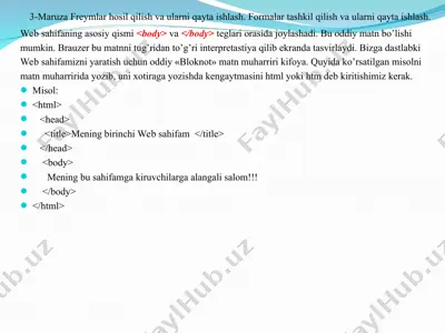 maruza freymlar hosil qilish va ularni qayta ishlash — PPT