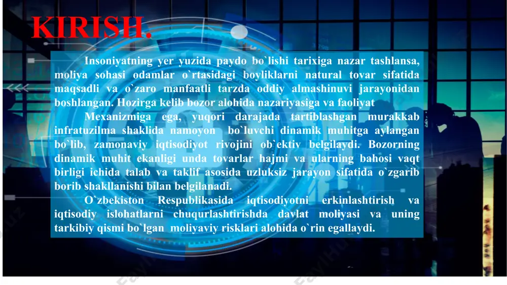 iyasida marketing faoliyatini tashkillashtirish. sug'urta kompaniyasi tarkibidagi marketing xizmatlari. axborotni axborot bilan ta'minlash va tahlil qilish. tarqatish va marketing texnologiyalari. mijozlarning individual guruhlari marketingi. sug'urta kompaniyalari strategiyasini shakllantirish va amalga oshirishda marketingning roli va o'rni. sug'urta tavakkalchiligi - bu sodir bo'lgan taqdirda sug'urta amalga oshiriladigan taxmin qilingan voqea. ya'ni, xavf sug'urta ob'ekti hisoblanadi. sug'urta tavakkalchiligi deb hisoblangan voqeada uning yuzaga kelish ehtimoli va ehtimoli belgilari bo'lishi kerak. sug'urta xavfini bir necha jihatlardan ko'rib chiqish kerak: ilgari tashkil etilgan markazlashtirilgan sug'urta fondidan jismoniy yoki naqd shaklda to'lovlar amalga oshiriladigan ma'lum bir hodisa yoki hodisalar to'plami (hodisa yoki voqealar to'plami) sifatida. risklarni boshqarishda sug’urtani o’rni. 17 ma'lum bir sug'urta ob'ekti bilan bog'liq holda. hodisa yoki voqealar to'plami o'z-o'zidan mavhum deb hisoblanmaydi. ular sug'urta qilish uchun qabul qilingan ob'ekt bilan bog'liq bo'lishi kerak, bu erda risk amalga oshiriladi. har qanday xavf o'ziga xos namoyon bo'lish ob'ektiga ega. bizning ongimizda xavf ushbu ob'ekt bilan …