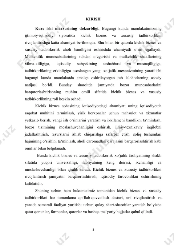 novator, ya'ni yangilik yaratuvchi odam sifatida ta'riflagan. biznesmen (tadbirkorlik) so‘zi birinchi marotaba angliya iqtisodiyotida xviii asrda paydo bulib, u “mulk egasi” degan ma‘noni bildiradi. jumladan, adam smit tadbirkorni mulk egasi sifatida ta‘riflab, uni foyda olish uchun qandaydir tijorat g‘oyasini amalga oshirish maqsadida iqtisodiy tavakkalchilikka boradigan kishidir, - deb ta‘kidlaydi. bu soha taraqqiyotining tashqi omillari ular faoliyatini tartibga solish bo‘yicha davlat siyosati masalalari s.vingston, a.xosking ishlarida atroflicha berilgan. kichik va xususiy biznes korxonalarining o‘ziga xos xususiyatlari, iqtisodiy taraqqiyotga ta‘siri va bu sohani rivojlantirish bilan bog‘liq masalalar to‘g‘risida respublikamizda faoliyat ko‘rsatayotgan olimlardan o.a.qulmatov, o.abdullayev, r.ismoilov, f.n.maqsudov, a.q.qodirov, sh.yuldoshev, o.nomozov, o.m.ahmedov, g.i.karimova, n.yusupova, i.a.axmedov, xodiyev b.yu, b.hoshimov., kosimova m.s., samadov a.n., yusupov m.a., ergashxadjayeva sh.j. , va boshqalar o‘zlarining ilmiy asarlarida, maqolalarida, matbuotdagi chiqishlarida atroflicha to‘xtalib o‘tishgan. marketing yo‘nalishida bir qator iqtisodchi olimlarning hissalari juda kattadir. bular: kotler f., . meskon m., fatxutdinov r.a., eriashvili n.d., malxotra n.k., karnauxov s., s.s.gulomov., ibragimov r.g., …