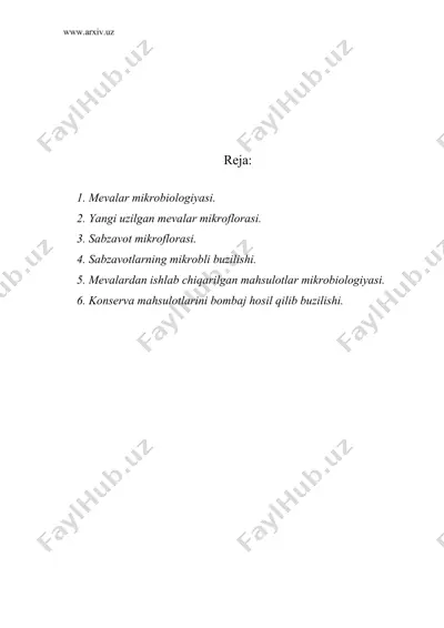 meva–sabzavot va konservalangan mahsulotlar mikrobiologiyasi — DOC