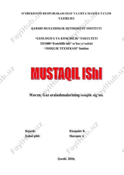 gaz aralashmalarining issiqlik sig’mi — PDF