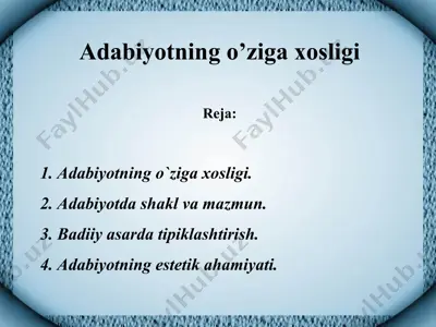 adabiyotning o'ziga xosligi — PPT