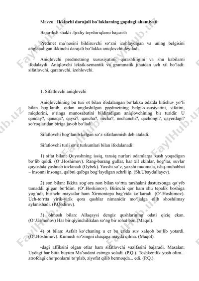 ikkinchi darajali bo‘laklarning gapdagi ahamiyati — DOCX