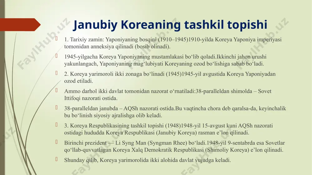 tta mobil operatori), sk innovation (energiya va neft).daromad: ~100+ mlrd aqsh dollari.💡 4. lg: elektronika, kimyo, telekommunikatsiya, batareyalar.asosiy kompaniyalari: lg electronics, lg chem, lg energy solution.mashhur mahsulotlar: televizorlar, maishiy texnika, smartfonlar (ilgari), ev batareyalari.lg energy solution – tesla, gm va boshqalarga batareya yetkazib beradi. 5. hanwha : mudofaa sanoati, energetika, kimyo, sug‘urta, moliya.hanwha aerospace va hanwha defense — koreya harbiy texnologiyalari ishlab chiqaruvchisi.quyosh energiyasi (hanwha q cells) sohasida global yetakchilardan biri. 6. lotte : chakana savdo, oziq-ovqat, mehmonxona, neft-kimyo sanoati.mashhur brendlar: lotte mart (supermarketlar), lotte duty free, lotte confectionery (shirinliklar).janubiy koreyada va osiyoda yirik savdo markazlariga ega. iqtisodiyotdagi yangi istiqbolli rejalari 2025-yilgi iqtisodiy strategiya 1. iqtisodiy o'sishni qo'llab-quvvatlash: o'sish prognozi: 2024-yilda real yaim o'sishi 2,0% ni tashkil etgan bo'lsa, 2025-yilda bu ko'rsatkich 1,7% ga pasayishi kutilmoqda. byudjet rejasi: 2025-yil uchun davlat byudjeti 677,4 trillion vonni tashkil etadi, bu 2024-yilga nisbatan 3,2% ga ko'paygan. 2. texnologik rivojlanish va innovatsiyalar: sun'iy intellekt …