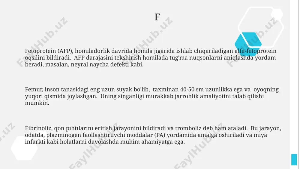 in ikkinchi o'rinda turadi. osteoporoz, suyaklarning zaiflashishi va sinish xavfini oshiruvchi holat bo'lib, 50 yoshdan oshgan ayollar orasida ko'proq uchraydi va kalsiy va d vitamini yetishmovchiligi bilan bog'liq. a ateroskleroz, qon tomirlarining ichki devorlarida xolesterin va boshqa yog'li moddalarning to'planishi natijasida yuzaga keladigan kasallik bo'lib, yurak xurujlari va insultlarning asosiy sabablaridan biri hisoblanadi. taxminan 10% hollarda o'limga olib kelishi mumkin. abort, homiladorlikning 20 haftasidan oldin tugashi yoki tug'ilmagan bola jonsiz tug'ilishi deb ta'riflanadi. abortning turli sabablari mavjud va ularning 15% dan ko'prog'i genetik omillar bilan bog'liq. anemiya, qonning kislorod tashish qobiliyatini pasaytiradigan holat bo'lib, turli sabablarga, shu jumladan temir tanqisligiga yoki qizil qon tanachalarining kamligi sabab bo'lishi mumkin. bu taxminan 30% hollarda charchoq va zaiflikka olib kelishi mumkin. i insult, miya qon aylanishining buzilishi natijasida yuzaga keladigan, ko'pincha 10 dan ortiq neyronlarning shikastlanishi bilan birga keladigan og'ir holatdir. immunoglobulinlar, qisqacha ig deb ataladigan, 5 ta asosiy sinfga bo'linadi: igg, iga, …