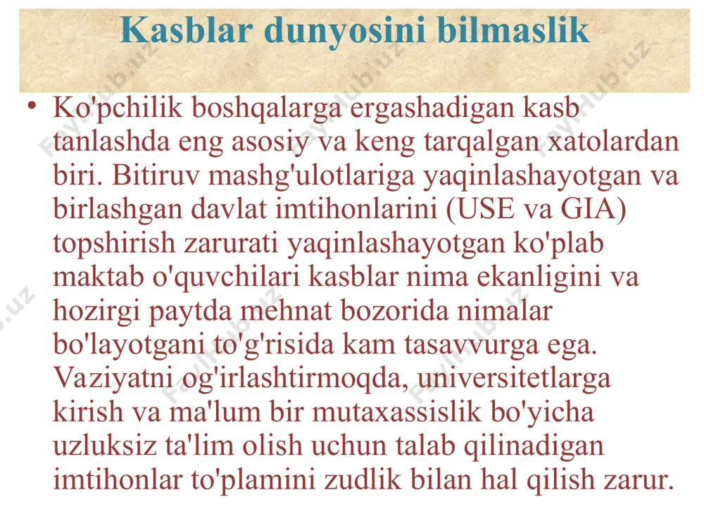 nyosi bir joyda turmaydi va doimo o'zgarib turadi. ba'zi mutaxassisliklar o'tmishga aylanib bormoqda, boshqalari endi paydo bo'lmoqda. ilm-fanning rivojlanishi va yangi usullarning paydo bo'lishi bilan deyarli mavjud bo'lganlarning barchasi doimiy o'zgarishlarga uchraydi. zamonaviy bozor mehnat kasbi. shuning uchun, aniqlash jarayonida hozirgi paytda u yoki bu kasb nima ekanligini yaxshi bilish kerak. bunda bizning kasblar katalogimiz yordam berishi mumkin yoki internetda mutaxassislarga qo'yiladigan talablarni, ish jarayonining tavsifini mustaqil ravishda topishingiz yoki qiziqqan korxonalarda bo'sh ish o'rinlari yarmarkalariga va ochiq eshiklar kunlariga borishingiz mumkin. faqat ko'rinadigan tomonni hisobga olgan holda ko'p odamlar taniqli aktyor, qo'shiqchi yoki boshlovchining martabasi haqida orzu qilishni yaxshi ko'radilar. darhaqiqat, bir qarashda, bunday kasblar vakillari osongina to'la uylarni yig'ib, katta miqdordagi to'lovlarni olishadi, ammo bir vaqtning o'zida ishlarning haqiqiy holati va sahna ortidagi juda katta miqdordagi ish - bu cheksiz mashg'ulotlar, mamlakat bo'ylab sayohatlar yoki jismoniy holatni saqlash uchun mashq qilish. majburiy reklama haqida unutmaylik, bu hammaga ham …