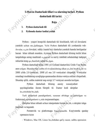 python dasturlash tili haqida ma'lumotlar — PDF