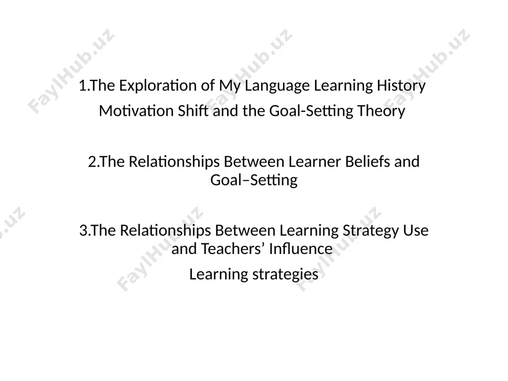 ome studies reveal that there is a positive relationship between learner beliefs and learners’ learning behaviors therefore, it is essential to explore which types of belief i had and how the beliefs influenced my learning attitude and behaviors. 3.the relationships between learning strategy use and teachers’ influence learning strategies 3.the relationships between learning strategy use and teachers’ influence learning strategies are methods that a learner applies in order to accomplish his or her learning goals and improve his or her language abilities effectively and successfully (oxford, 1990). nevertheless, dörnyei and ryan (2015) point out that learners sometimes employ inappropriate and unsuitable strategies for improving their language proficiency and achieve their objectives when they decide which method to utilize. this misjudgment of learning strategies can result in unsuccessful learning and demotivate learners to sustain their learning. on the other hand, cook (2016) mentions that successful language learners have six characteristics in …