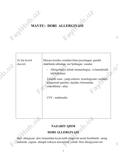dori allergiyasi — DOCX