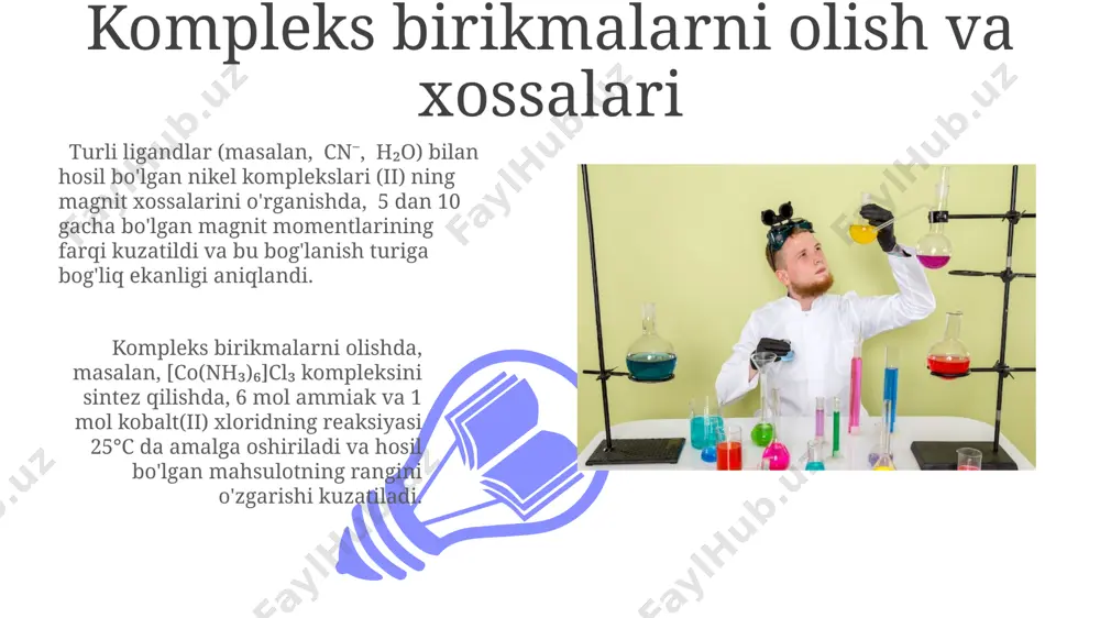 iqlashga qaratilgan bo'lib, ph qiymati 2-7 oralig'ida o'zgargan. kislotalarni olish va xossalari o'zbekistonning samarqand viloyatida olib borilgan tadqiqotlar shuni ko'rsatdiki, turli xil tuproq namunalarida ph darajasi 4 dan 8 gacha o'zgarib turadi va bu kislotali yomg'irlarning ta'siri va tuproq tarkibiga bog'liq. 10% li sulfat kislota eritmasini tayyorlashda, xavfsizlik choralariga rioya qilgan holda, 98% li konsentrlangan sulfat kislotani asta-sekinlik bilan distillangan suvga qo'shish kerak, aks holda kuchli issiqlik ajralib chiqadi va portlash xavfi mavjud. e'tiboringiz uchun rahmat @taqdimot_robot image4.jpg image5.jpg image6.jpg image7.jpg image8.jpg image9.jpg image10.jpg image11.jpg image12.jpg image1.jpeg image2.jpeg image3.jpeg