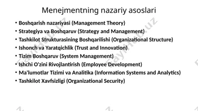 menejmentning nazariy asoslari — PPTX