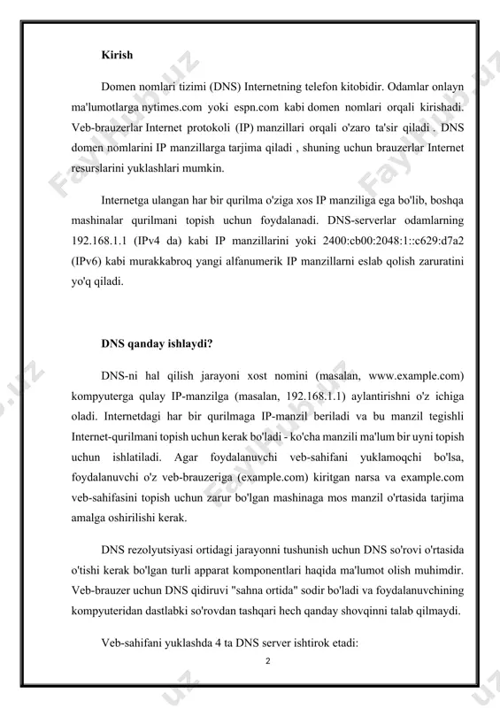 rekursor - bu veb-brauzerlar kabi ilovalar orqali mijoz mashinalaridan so'rovlarni qabul qilish uchun mo'ljallangan server. odatda rekursor mijozning dns so'rovini qondirish uchun qo'shimcha so'rovlar qilish uchun javobgardir. · ildiz nom serveri - ildiz server inson o'qishi mumkin bo'lgan xost nomlarini ip manzillarga tarjima qilish (hal qilish)dagi birinchi qadamdir. buni kutubxonadagi kitoblarning turli javonlariga ishora qiluvchi indeks kabi tasavvur qilish mumkin - odatda u boshqa aniqroq joylarga havola sifatida xizmat qiladi. · tld nom serveri - yuqori darajadagi domen serverini ( tld ) kutubxonadagi kitoblarning o'ziga xos jami sifatida ko'rish mumkin. ushbu nom serveri ma'lum bir ip-manzilni qidirishning keyingi bosqichi bo'lib, u xost nomining oxirgi qismini o'z ichiga oladi (example.com da tld serveri "com"). · vakolatli nom serveri - bu oxirgi nom serverini kitoblar javonidagi lug'at sifatida ko'rish mumkin, unda ma'lum bir nom uning ta'rifiga tarjima qilinishi mumkin. vakolatli nom serveri nom serveri so'rovidagi oxirgi nuqtadir. agar vakolatli nom serveri so'ralgan …