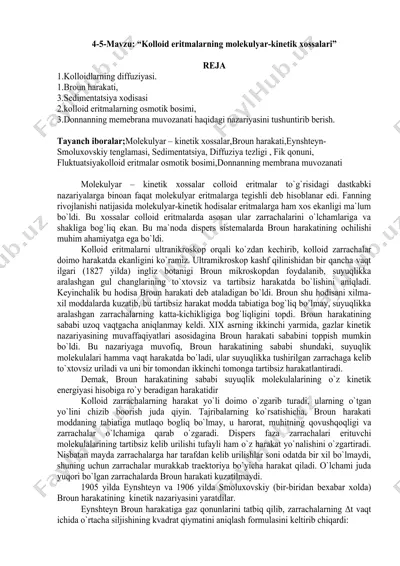 kolloid eritmalarning molekulyar-kinetik xossalari — DOCX