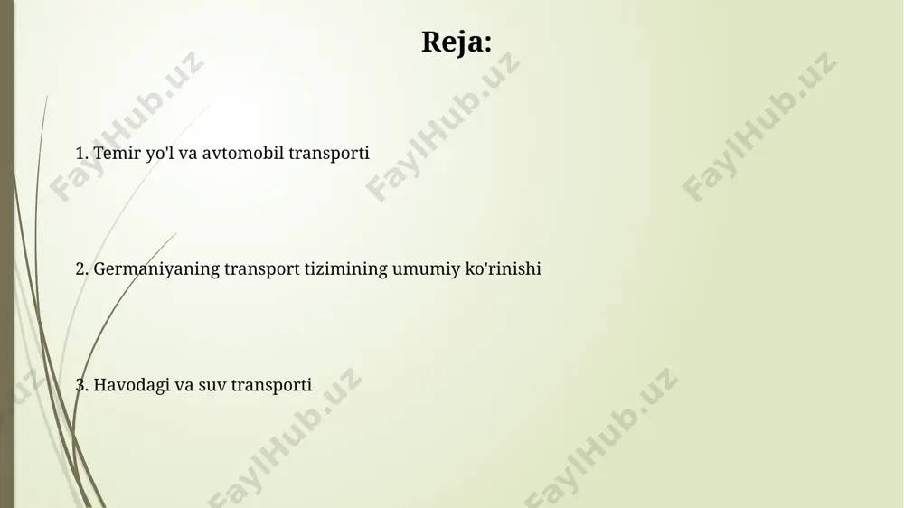 bu mamlakatning umumiy issiqxona gazlari emissiyasining katta qismini tashkil etadi. germaniyada elektr avtomobillar sonining o'sishiga qaramay, transport sektorining umumiy ekologik ta'siri hali ham yuqori bo'lib, energiya samaradorligi va qayta tiklanadigan energiya manbalaridan foydalanishni yaxshilashni talab qiladi. davlat siyosati va qonunchilik йўл ҳаракати хавфсизлигини таъминлаш мақсадида, германияда йўл-транспорт ҳодисаларини камайтиришга йўналтирилган миллий стратегия амал қилади, бунда йилига 3000 дан ортиқ ҳаёт сақлаб қолинади ва йўл-транспорт ҳодисалари сони камаяди. германияда транспорт соҳасини тартибга солишга оид 100 дан ортиқ қонун ва меъёрий ҳужжатлар мавжуд бўлиб, улар экологик таъсирни камайтириш, хавфсизликни ошириш ва транспорт воситаларининг самарадорлигини яхшилашга қаратилган. avtomobil transporti avtomobil transporti germaniya iqtisodiyotining muhim qismi hisoblanib, yillik yuk tashish hajmi 4 milliard tonnadan oshadi. germaniyaning avtomobil transporti tarmog'i 130 000 kilometrdan ortiq avtomobil yo'llariga ega bo'lib, shundan 13 000 kilometri avtobanlar hisoblanadi. transportda xalqaro hamkorlik germaniyaning temir yo'l tizimi yevropa ittifoqi doirasida 15 dan ortiq mamlakat bilan integratsiyalashgan bo'lib, yillik yo'lovchi va yuk …