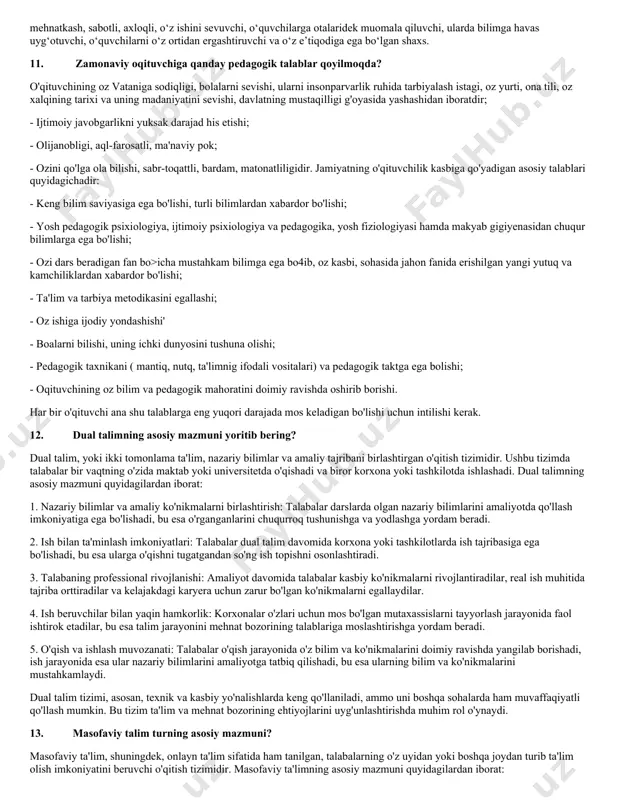 da yagona tartibda amalga oshirishi ta’minlanadi. sakkizinchi prinsipda ta’lim olishda qatnashuvchi o‘quvchilarning bilimli bo‘lishi va iste’dodini taraqqiy ettirishi, rag‘batlantirishi nazarda tutilgan. masalan, a’lo bahoga o‘qiydigan o‘quvchilar, talabalar xukumat tomonidan moddiy va ma’naviy rag‘batlantirishi amalga oshirilishi belgilab berilgan. stipendiya, yo‘llanmalar va boshqa mukofot shakllari asoslab ko‘rsatilgan. uni bajarishi davlat siyosatligi belgilangan. to‘qqizinchi prinsipda tizimini boshqaruvining davlat va jamoat tajribasi uyg‘un uzviy bog‘liq holda joriy etilishi nazarda tutilgan. bu prinsip o‘z navbatida davlatni demokratik tamoyillar asosida huquqiy boshqarishga fuqarolarni tayyorlashni nazarda tutadi. 4. “talim togrisidagi qonun”ning bosh goyasi nimadan iborat? talim tizimini yangi bosqichga olib chiqish kerak, chunki talim tizimi samarali olib borilsa mamlakat rivojlanadi. mana shu kundan boshlab yaponiya, koreya, singapur, buyuk britaniya, germaniya, fransiya va boshqa davlatlar tajribasidan kelib chiqqan holda talim tizimi va samarali oqitish tubdan ozgardi. talim mamlakat kelajagining hayot mamotidir. har bir davlat aynan kuchli ta`lim tizimini yaratish va uni muntazam takomillashtirib borish haqida bosh qotiradi. 5. …